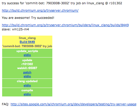 Chromium try server success message